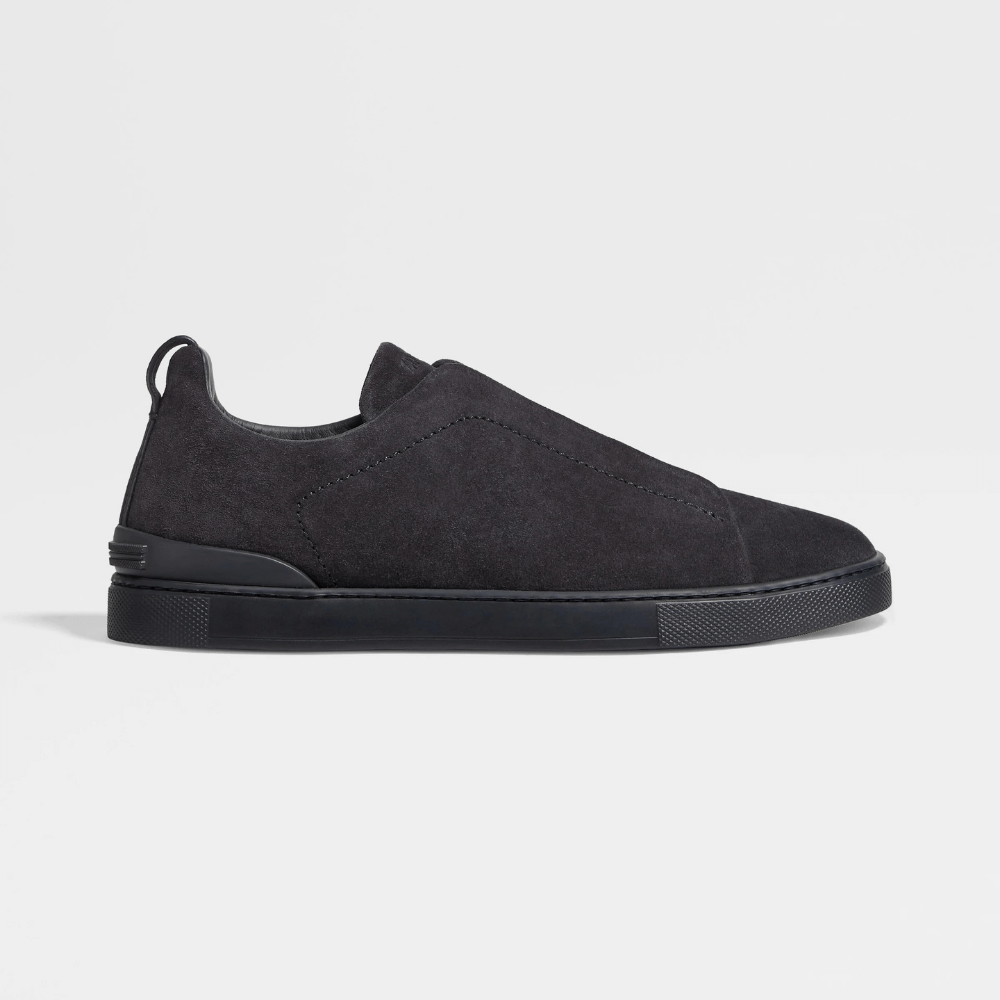 ZEGNA Triple Stitch Low Top Suede Dark Brown