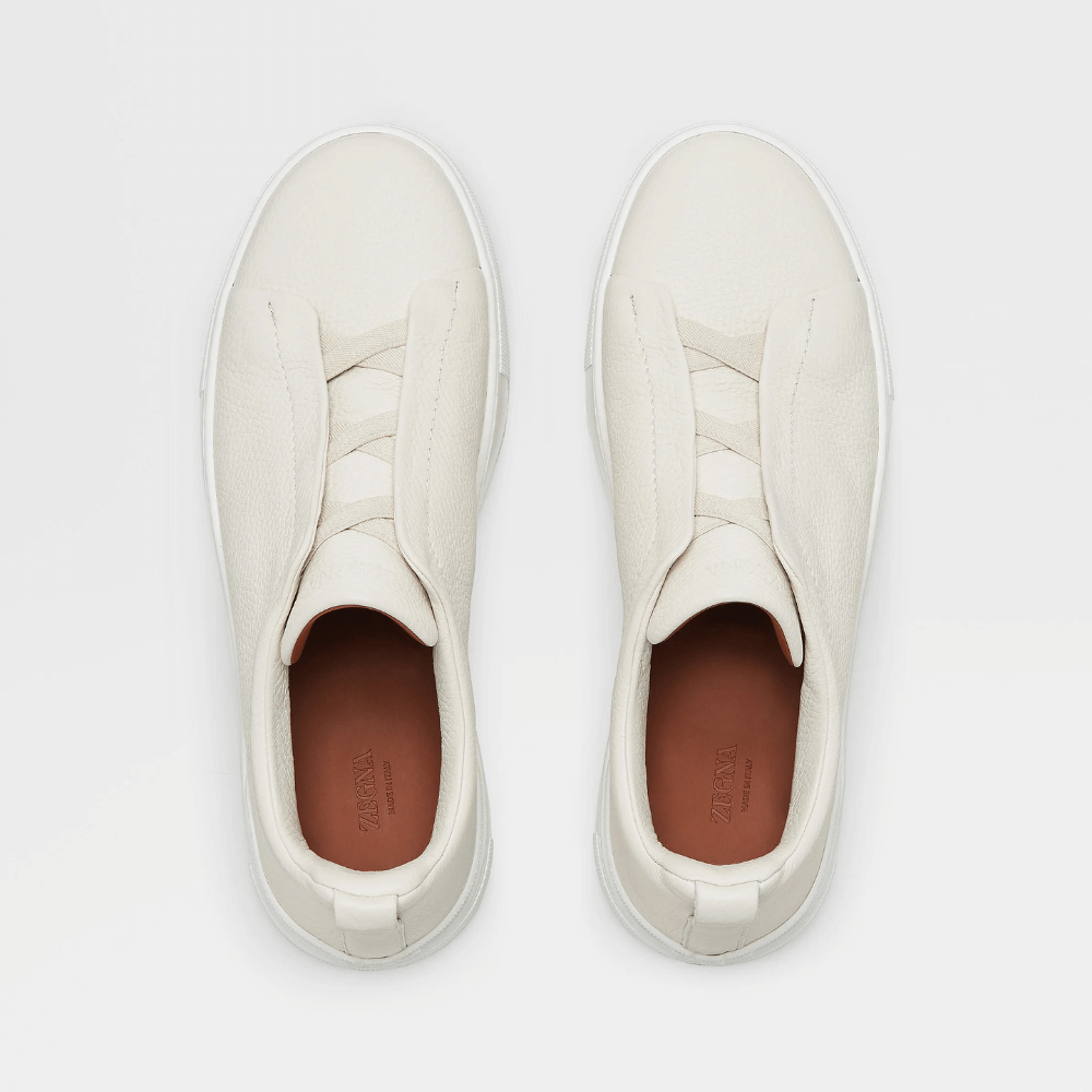ZEGNA Triple Stitch Low Top Leather Off White