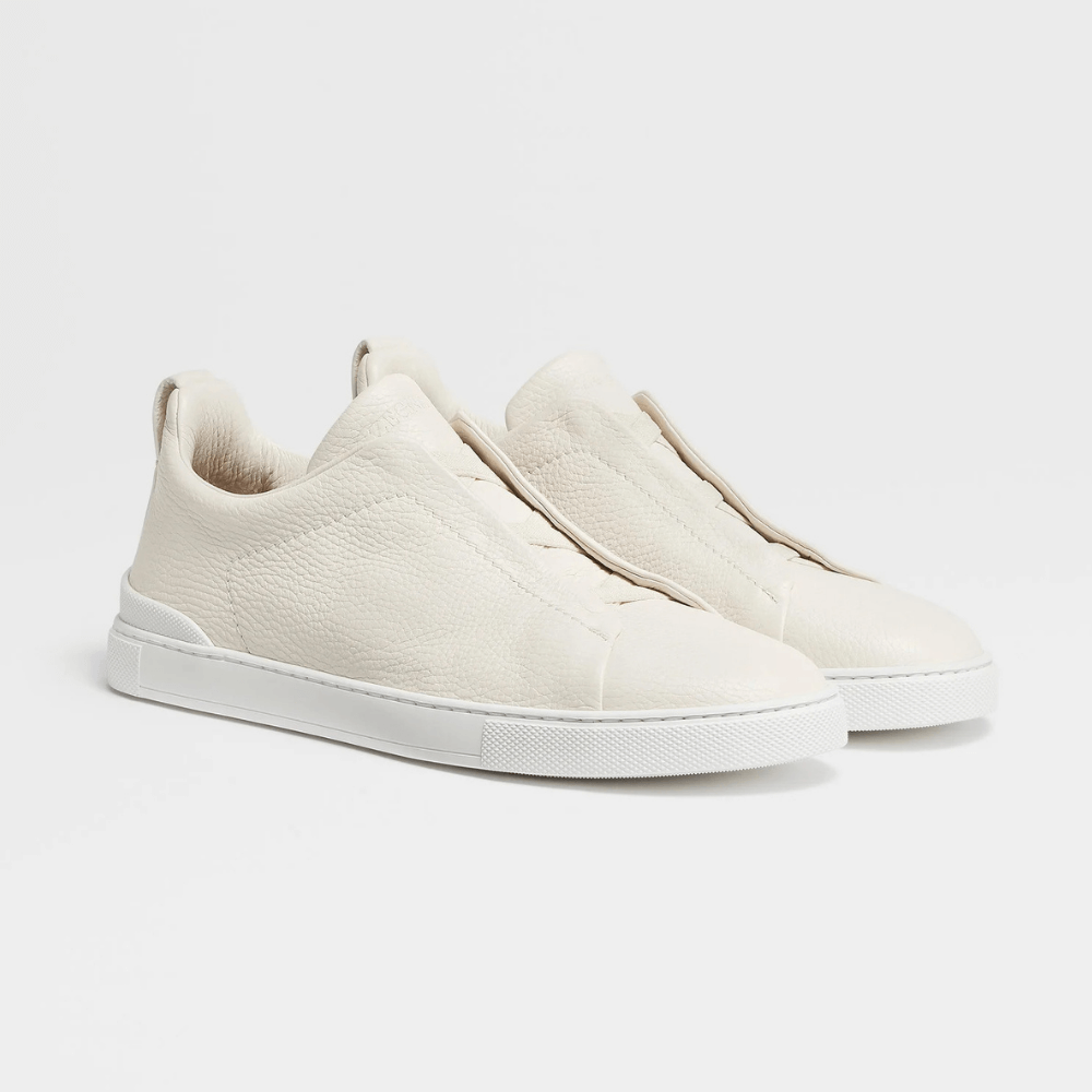 ZEGNA Triple Stitch Low Top Leather Off White