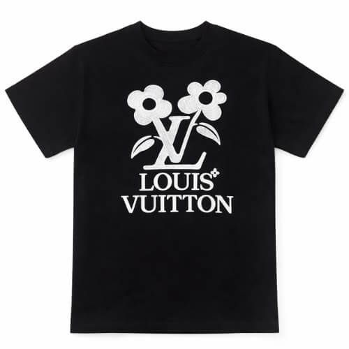 Louis Vuitton Floral LV Logo Cotton T-Shirt Black