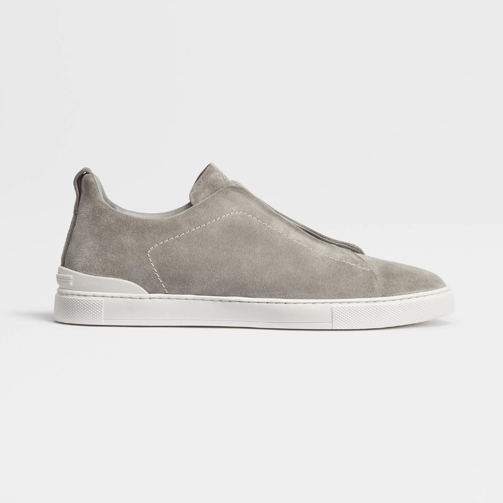 ZEGNA Triple Stitch Low Top Suede Light Grey Sand