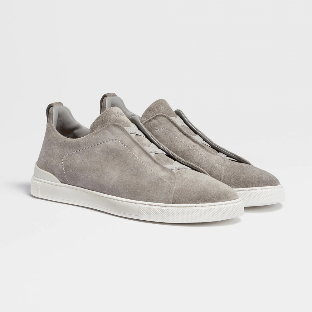 ZEGNA Triple Stitch Low Top Suede Light Grey Sand