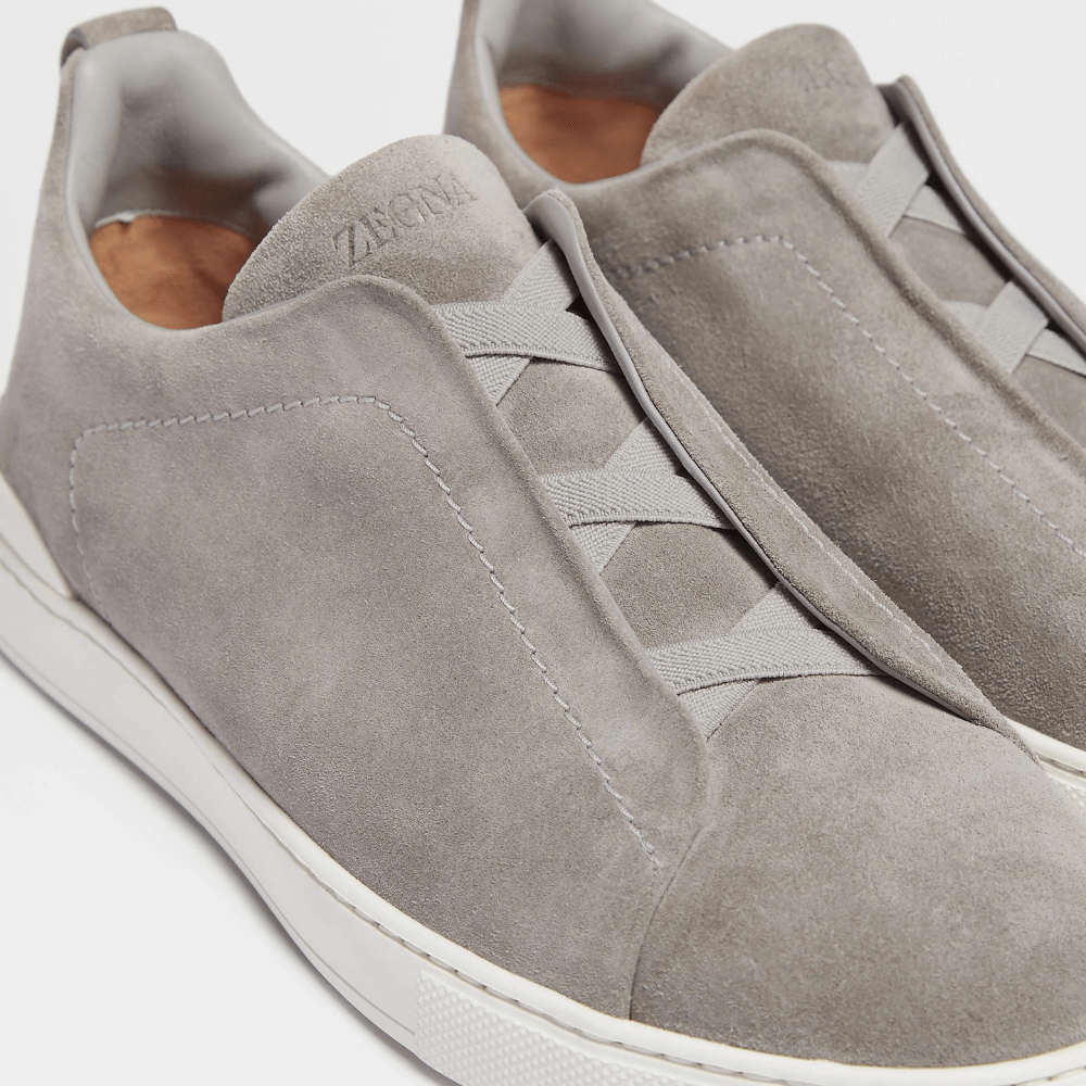 ZEGNA Triple Stitch Low Top Suede Light Grey Sand