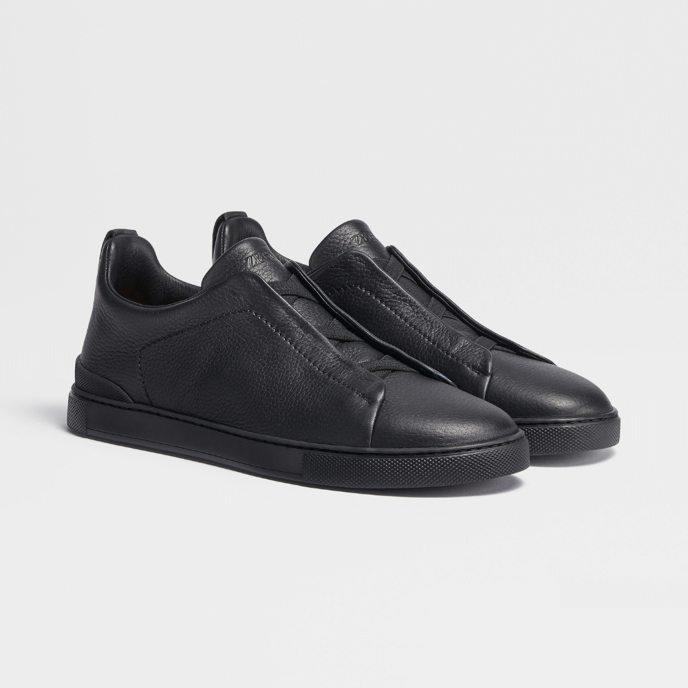 ZEGNA Triple Stitch Low Top Leather Black
