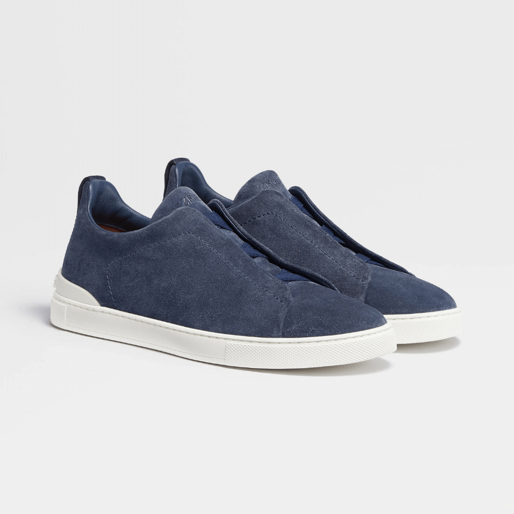 ZEGNA Triple Stitch Suede Navy Blue