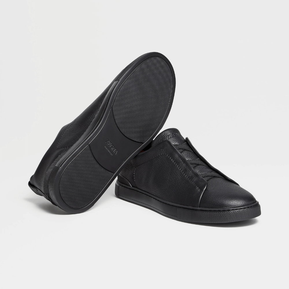 ZEGNA Triple Stitch Low Top Leather Black