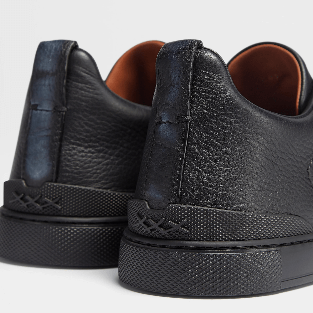 ZEGNA Triple Stitch Low Top Leather Black