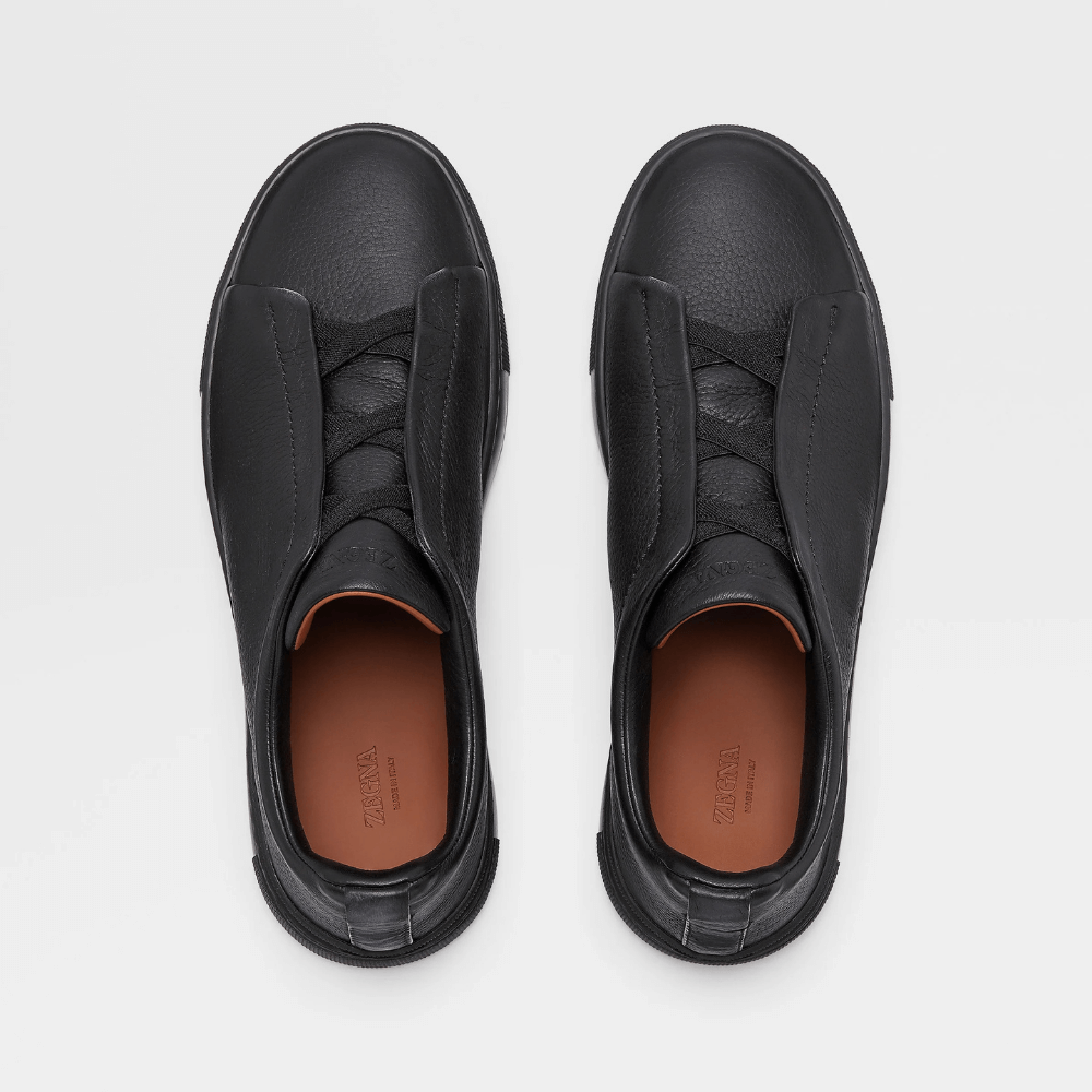 ZEGNA Triple Stitch Low Top Leather Black