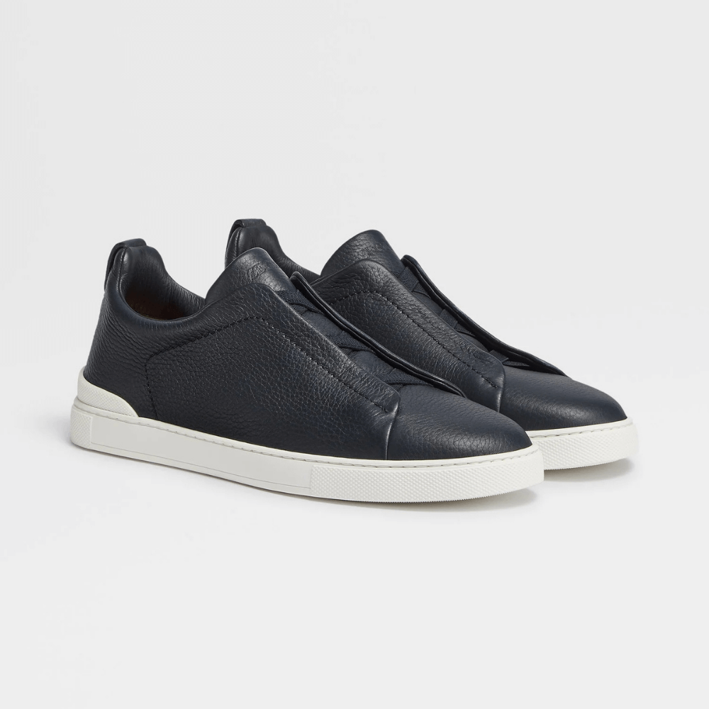 ZEGNA Triple Stitch Low Top Leather Navy