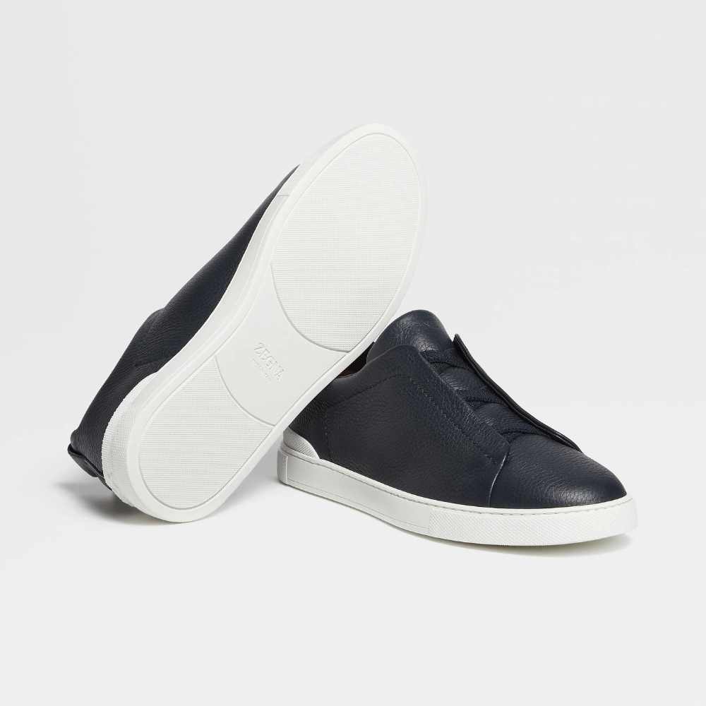 ZEGNA Triple Stitch Low Top Leather Navy