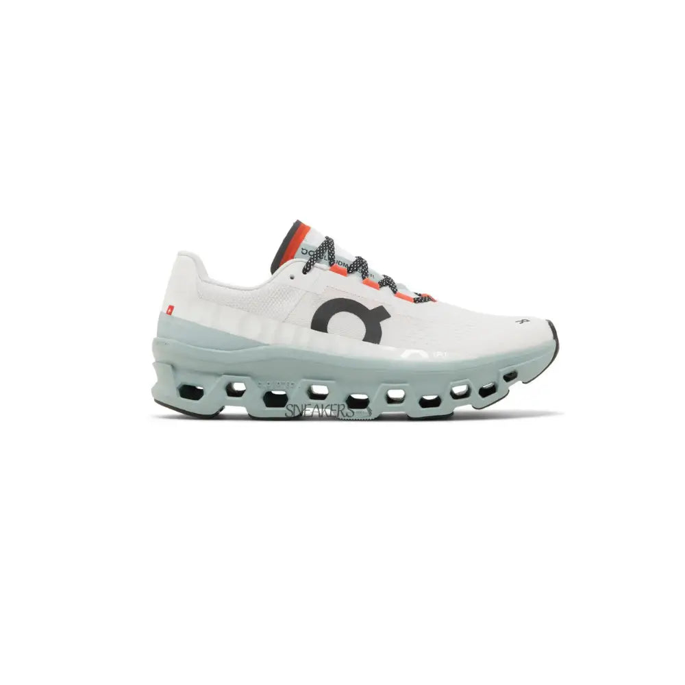 On Cloudmonster White Mint Green Black Orange