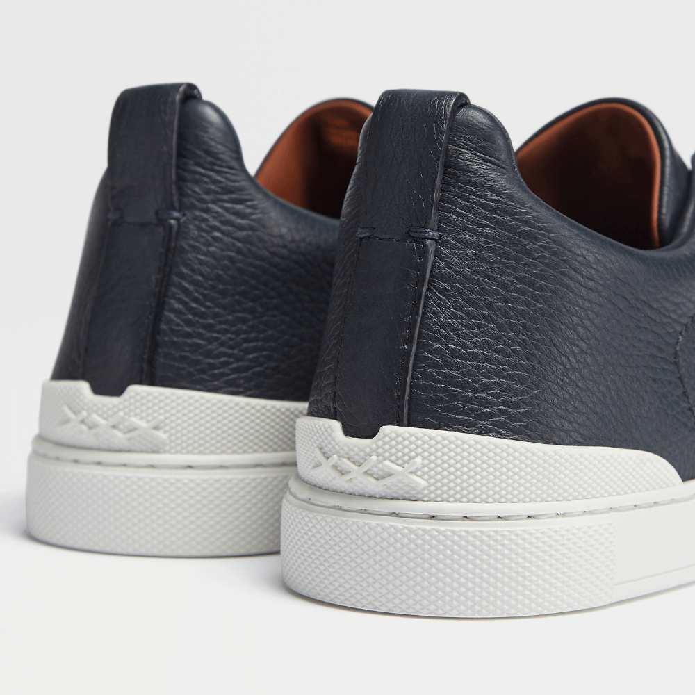 ZEGNA Triple Stitch Low Top Leather Navy