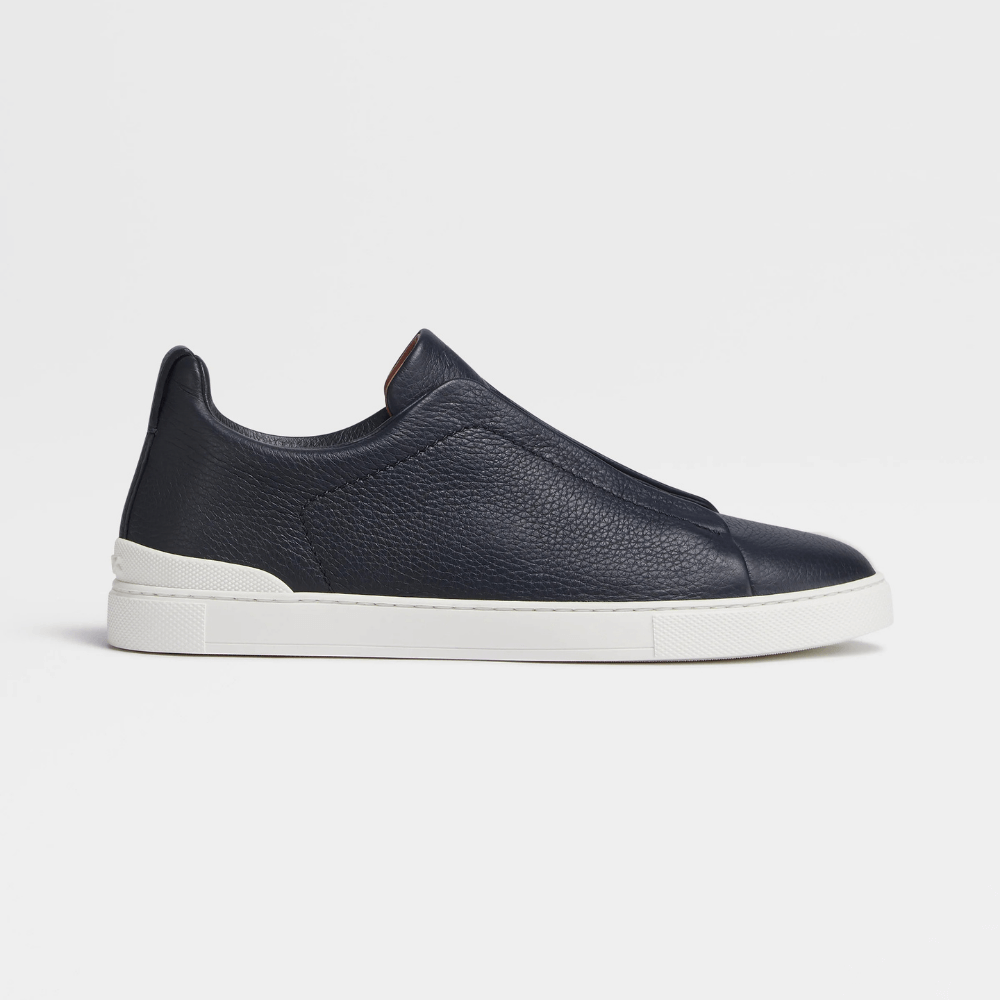 ZEGNA Triple Stitch Low Top Leather Navy