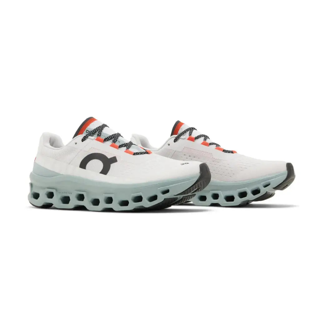 On Cloudmonster White Mint Green Black Orange