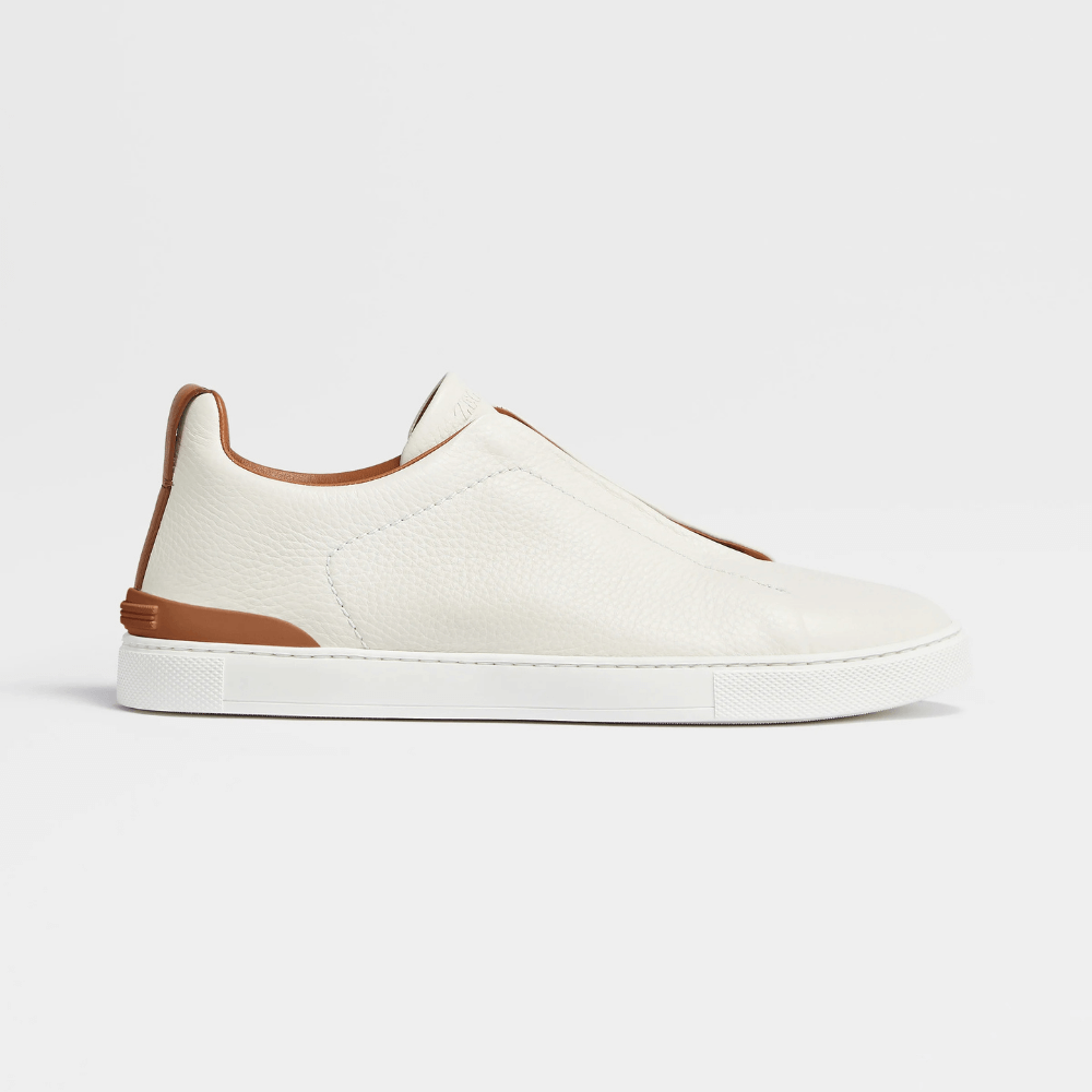 ZEGNA Triple Stitch Low Top Leather White  Cognac