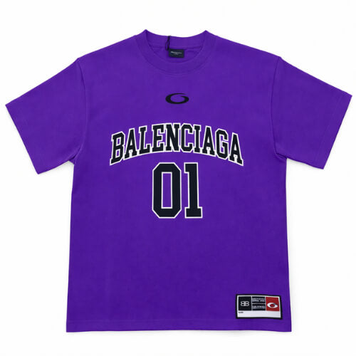Balenciaga Oversized Logo Cotton T-Shirt Purple