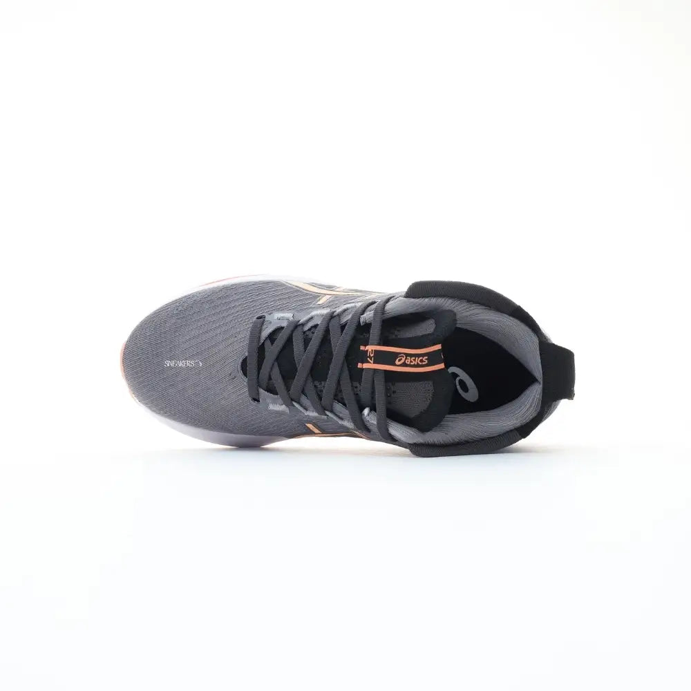 Asics Gel-Nimbus 27 running shoe unisex gray with orange sole