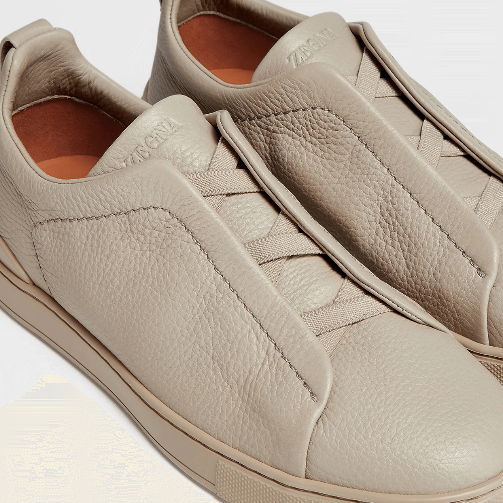 ZEGNA Triple Stitch Low Top Leather Shoes Beige Sand