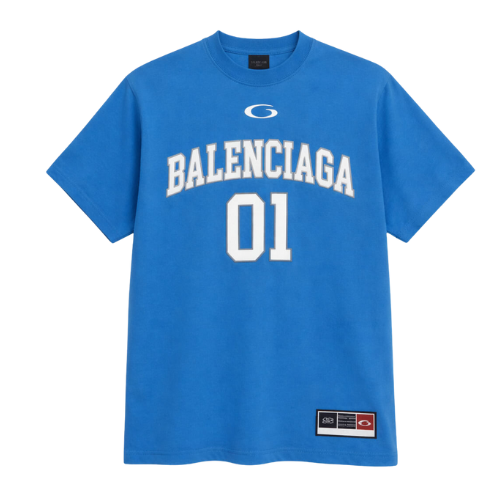 Balenciaga Oversized Logo Cotton T-Shirt Blue