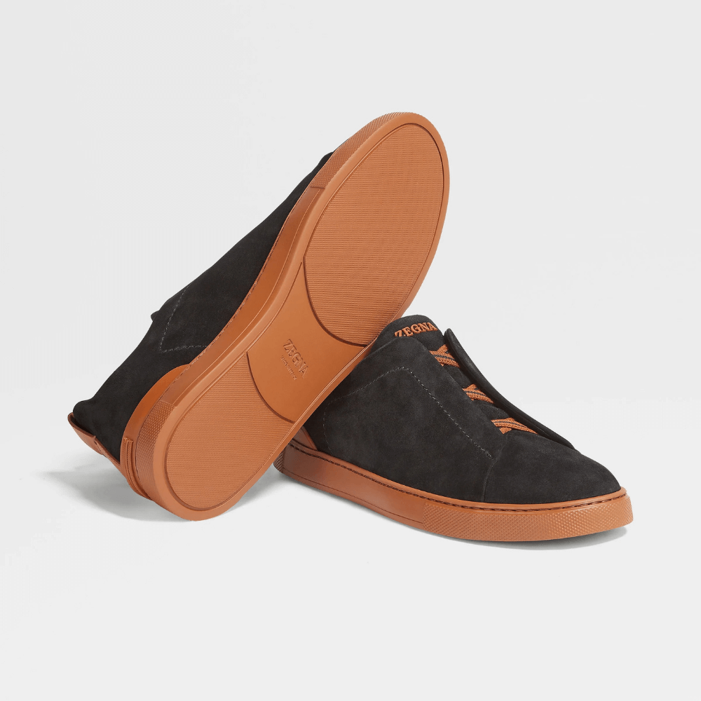 ZEGNA Suede Sneakers Black Cognac