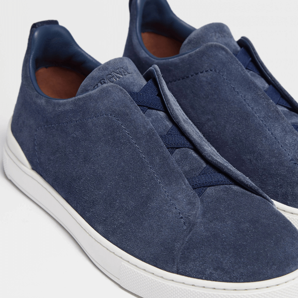 ZEGNA Triple Stitch Suede Navy Blue