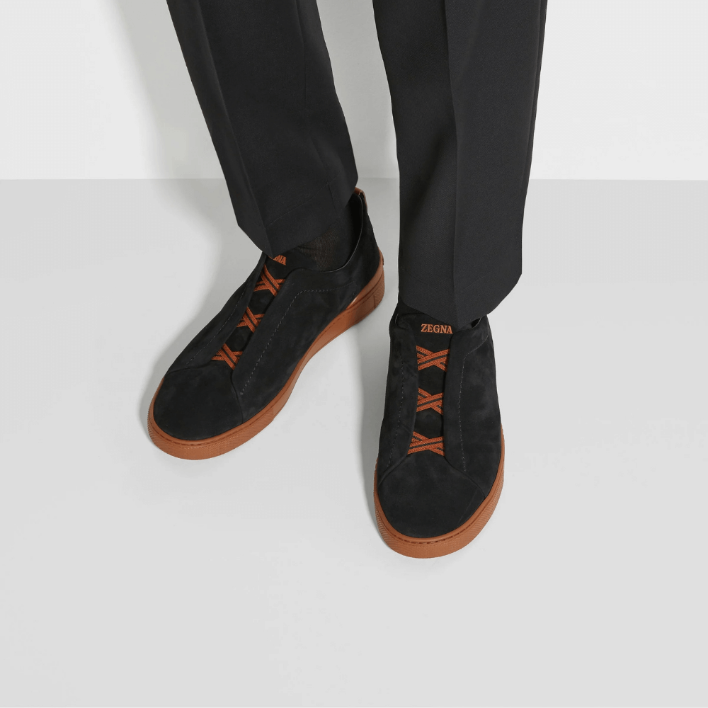 ZEGNA Suede Sneakers Black Cognac