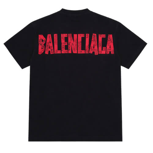 Balenciaga Distressed Logo Cotton T-Shirt Black