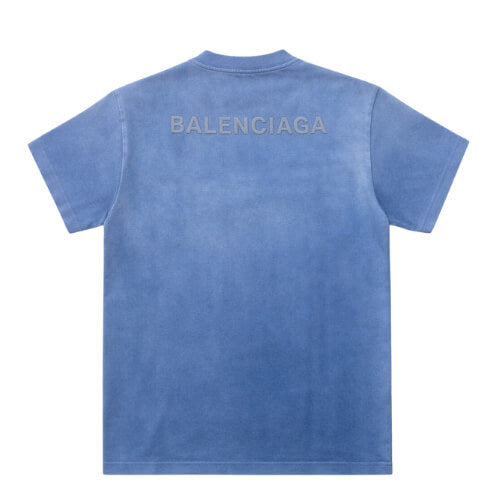 Balenciaga Washed Effect Cotton T-Shirt Blue