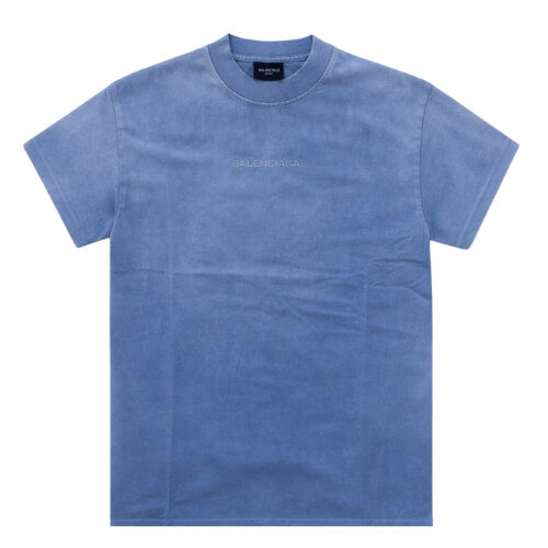 Balenciaga Washed Effect Cotton T-Shirt Blue