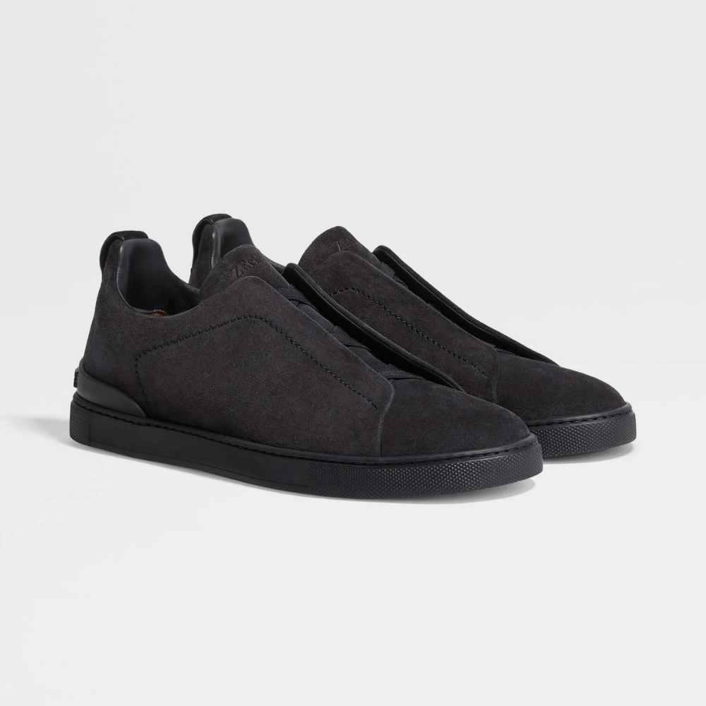 ZEGNA Triple Stitch Low Top Suede Dark Brown