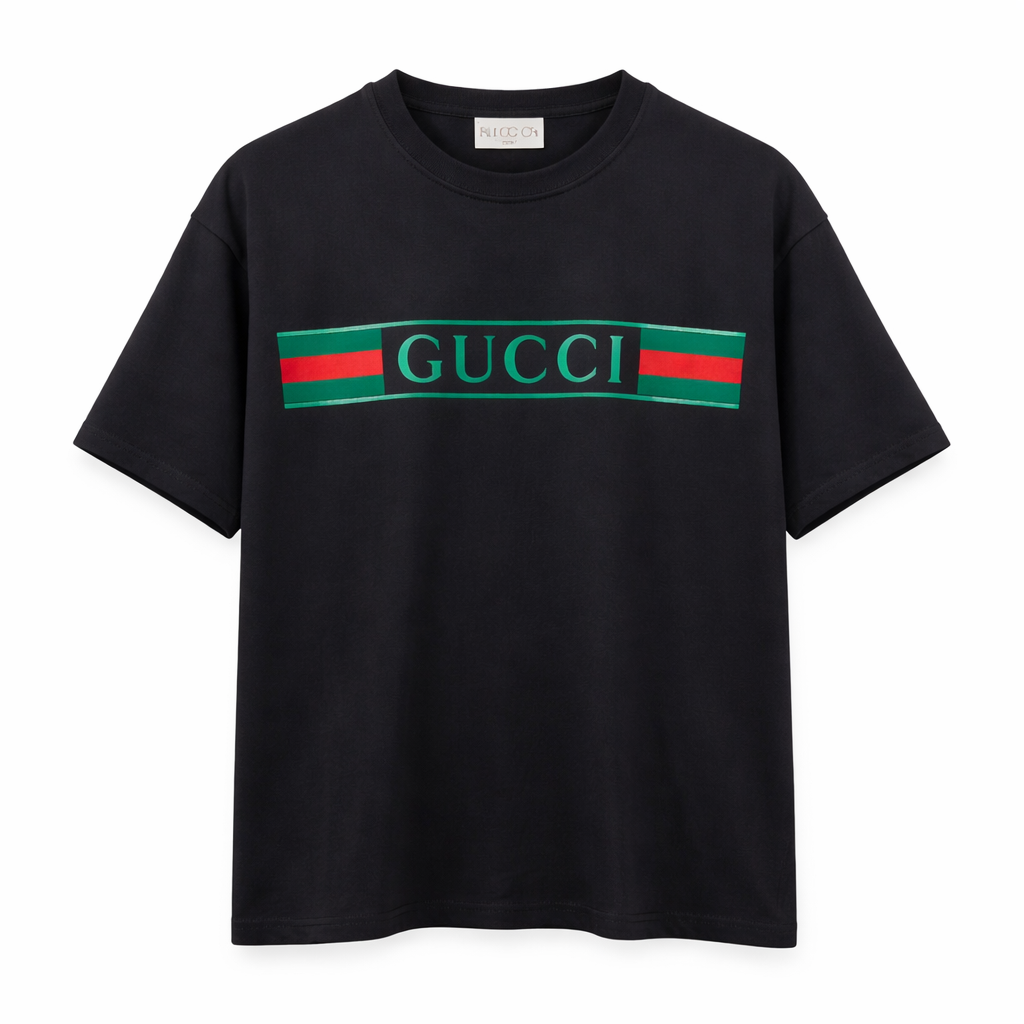Gucci Logo Stripe Cotton T-Shirt Black