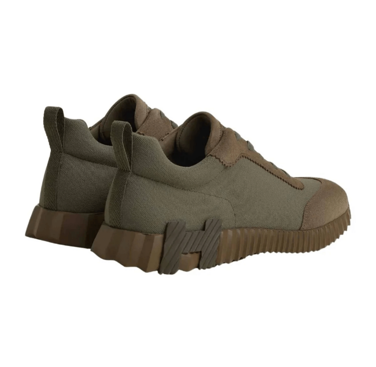 Hermès Trail Knit & Suede Sneakers Olive Green
